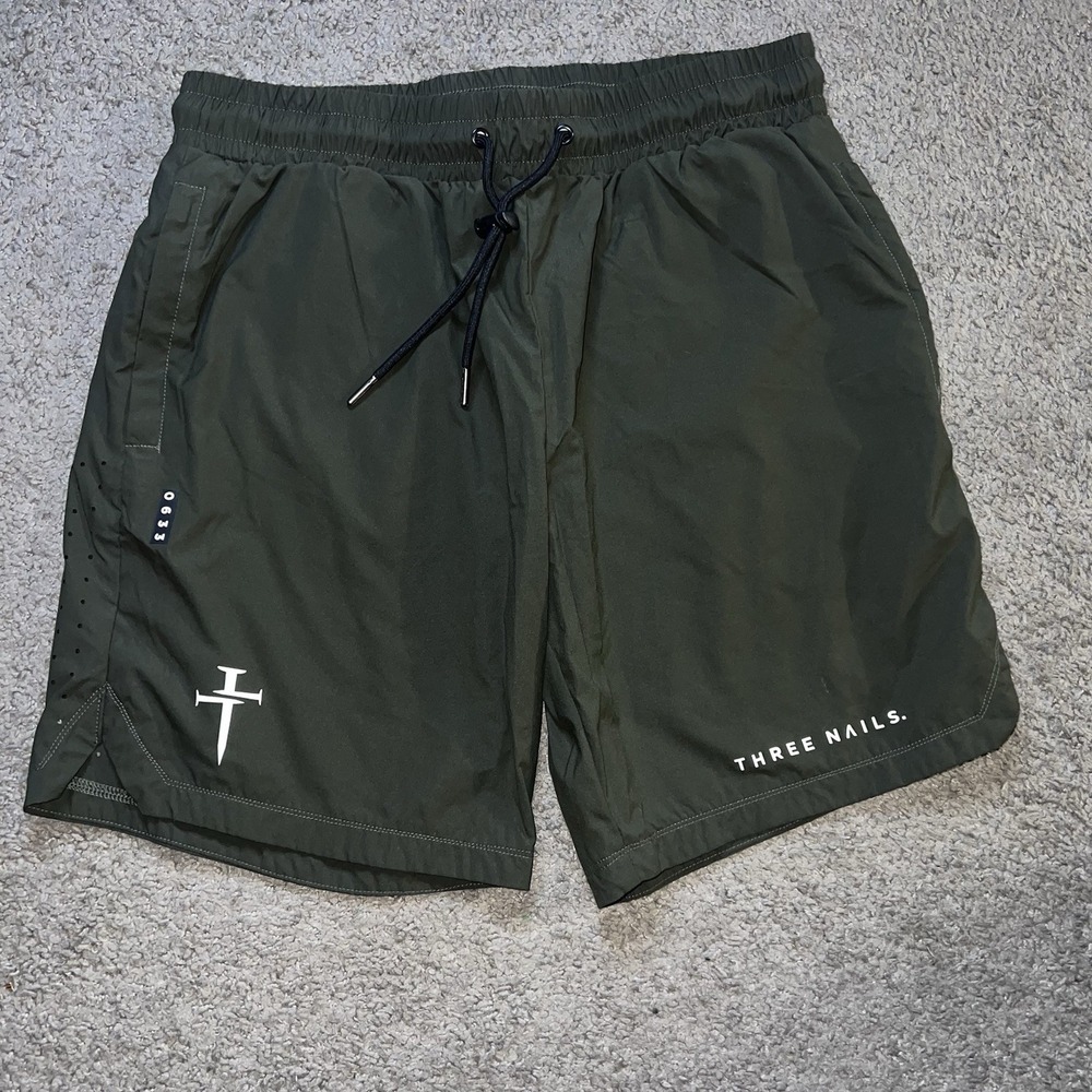 Three Nails Short Men's Size Large Green Lined 6" Inseam Activewear Shorts